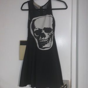 Punk Rock Halloween Black Skull Mesh Skater Dress